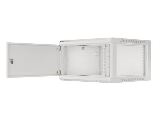 RACKOVÁ SKŘÍŇ 19" PRO MONTÁŽ NA STĚNU 6U/600X600 PRO VLASTNÍ MONTÁŽ S KOVOVÝMI DVEŘMI ŠEDÁ  (PLOCHÉ BALENÍ)