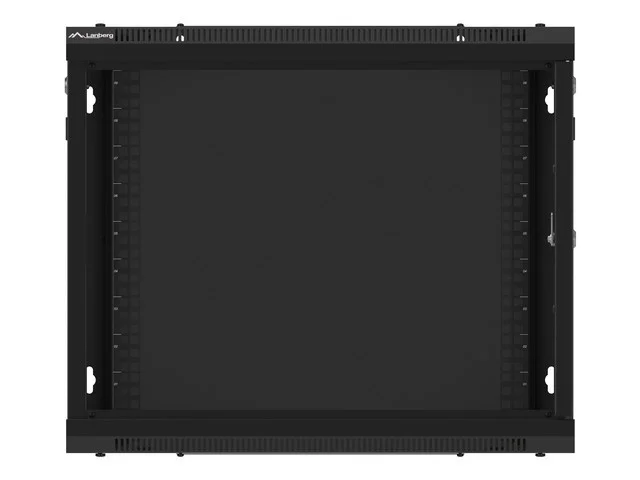 19" RACKOVÁ SKŘÍŇ PRO MONTÁŽ NA STĚNU 9U/600X450 PRO VLASTNÍ MONTÁŽ S KOVOVÝMI DVEŘMI ČERNÁ  (PLOCHÉ BALENÍ)