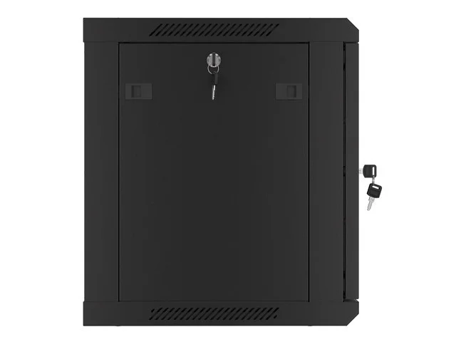 19" RACKOVÁ SKŘÍŇ PRO MONTÁŽ NA STĚNU 9U/600X450 PRO VLASTNÍ MONTÁŽ S KOVOVÝMI DVEŘMI ČERNÁ  (PLOCHÉ BALENÍ)