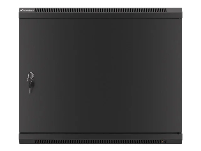19" RACKOVÁ SKŘÍŇ PRO MONTÁŽ NA STĚNU 9U/600X450 PRO VLASTNÍ MONTÁŽ S KOVOVÝMI DVEŘMI ČERNÁ  (PLOCHÉ BALENÍ)