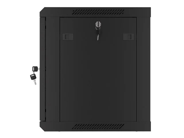 19" RACKOVÁ SKŘÍŇ PRO MONTÁŽ NA STĚNU 9U/600X450 PRO VLASTNÍ MONTÁŽ S KOVOVÝMI DVEŘMI ČERNÁ  (PLOCHÉ BALENÍ)