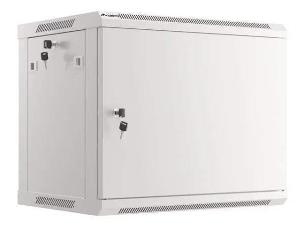 RACKOVÁ SKŘÍŇ 19" PRO MONTÁŽ NA STĚNU 9U/600X450 PRO VLASTNÍ MONTÁŽ S KOVOVÝMI DVEŘMI ŠEDÁ  (PLOCHÉ BALENÍ)