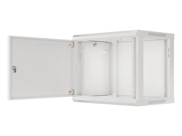 RACKOVÁ SKŘÍŇ 19" PRO MONTÁŽ NA STĚNU 9U/600X450 PRO VLASTNÍ MONTÁŽ S KOVOVÝMI DVEŘMI ŠEDÁ  (PLOCHÉ BALENÍ)