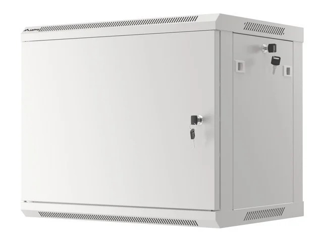 RACKOVÁ SKŘÍŇ 19" PRO MONTÁŽ NA STĚNU 9U/600X450 PRO VLASTNÍ MONTÁŽ S KOVOVÝMI DVEŘMI ŠEDÁ  (PLOCHÉ BALENÍ)