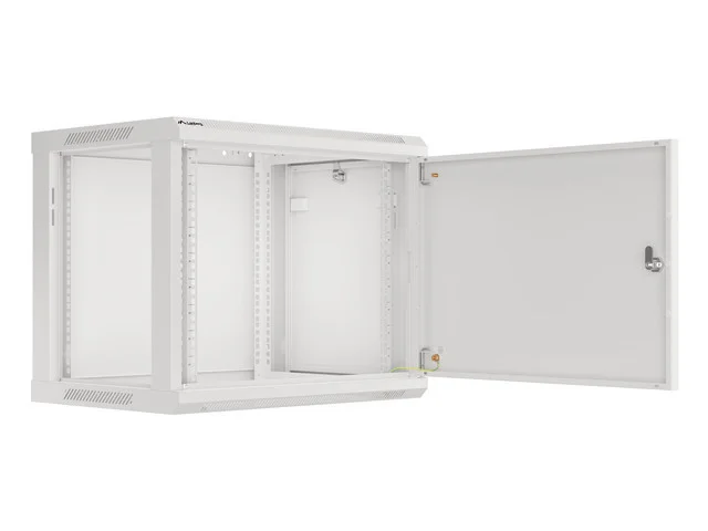 RACKOVÁ SKŘÍŇ 19" PRO MONTÁŽ NA STĚNU 9U/600X450 PRO VLASTNÍ MONTÁŽ S KOVOVÝMI DVEŘMI ŠEDÁ  (PLOCHÉ BALENÍ)