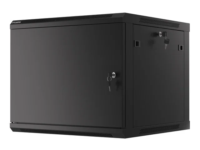 RACKOVÁ SKŘÍŇ 19" PRO MONTÁŽ NA STĚNU 9U/600X600 PRO VLASTNÍ MONTÁŽ S KOVOVÝMI DVEŘMI ČERNÁ  (PLOCHÉ BALENÍ)