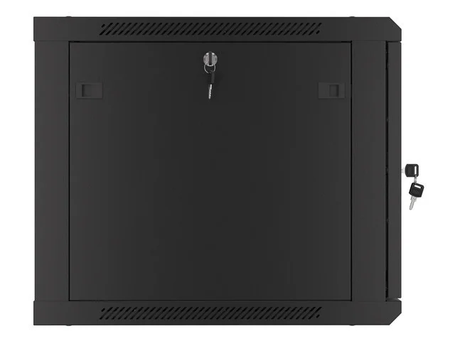 RACKOVÁ SKŘÍŇ 19" PRO MONTÁŽ NA STĚNU 9U/600X600 PRO VLASTNÍ MONTÁŽ S KOVOVÝMI DVEŘMI ČERNÁ  (PLOCHÉ BALENÍ)