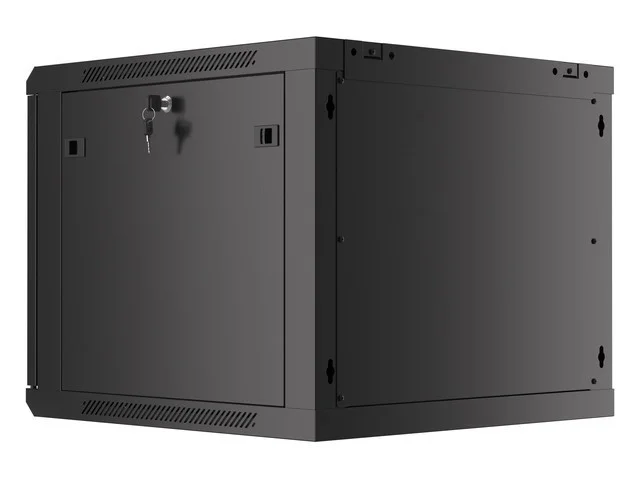 RACKOVÁ SKŘÍŇ 19" PRO MONTÁŽ NA STĚNU 9U/600X600 PRO VLASTNÍ MONTÁŽ S KOVOVÝMI DVEŘMI ČERNÁ  (PLOCHÉ BALENÍ)