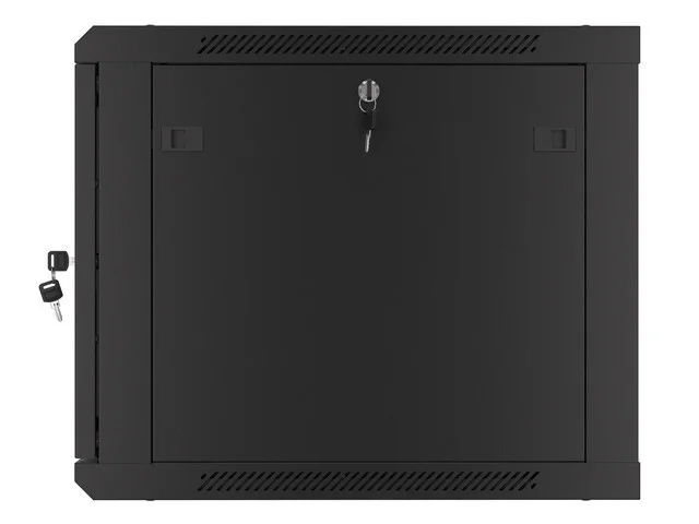 RACKOVÁ SKŘÍŇ 19" PRO MONTÁŽ NA STĚNU 9U/600X600 PRO VLASTNÍ MONTÁŽ S KOVOVÝMI DVEŘMI ČERNÁ  (PLOCHÉ BALENÍ)