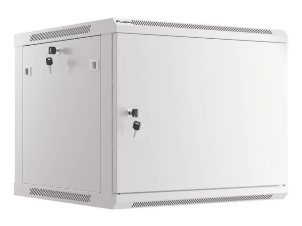 RACKOVÁ SKŘÍŇ 19" PRO MONTÁŽ NA STĚNU 9U/600X600 PRO VLASTNÍ MONTÁŽ S KOVOVÝMI DVEŘMI ŠEDÁ  (PLOCHÉ BALENÍ)