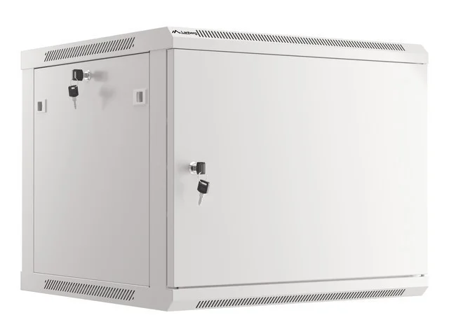 RACKOVÁ SKŘÍŇ 19" PRO MONTÁŽ NA STĚNU 9U/600X600 PRO VLASTNÍ MONTÁŽ S KOVOVÝMI DVEŘMI ŠEDÁ  (PLOCHÉ BALENÍ)