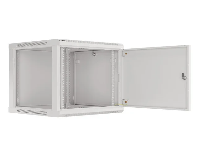 RACKOVÁ SKŘÍŇ 19" PRO MONTÁŽ NA STĚNU 9U/600X600 PRO VLASTNÍ MONTÁŽ S KOVOVÝMI DVEŘMI ŠEDÁ  (PLOCHÉ BALENÍ)