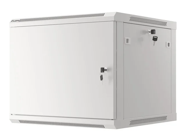 RACKOVÁ SKŘÍŇ 19" PRO MONTÁŽ NA STĚNU 9U/600X600 PRO VLASTNÍ MONTÁŽ S KOVOVÝMI DVEŘMI ŠEDÁ  (PLOCHÉ BALENÍ)