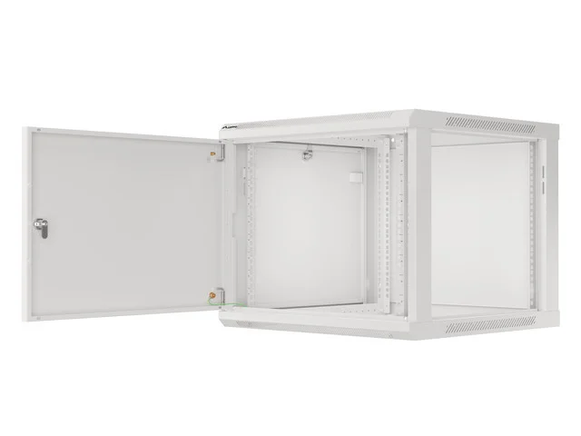 RACKOVÁ SKŘÍŇ 19" PRO MONTÁŽ NA STĚNU 9U/600X600 PRO VLASTNÍ MONTÁŽ S KOVOVÝMI DVEŘMI ŠEDÁ  (PLOCHÉ BALENÍ)