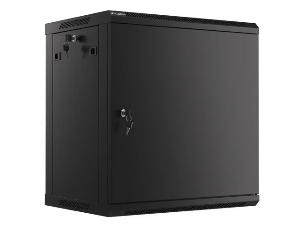 RACKOVÁ SKŘÍŇ 19" NÁSTĚNNÁ 12U/600X450 PRO VLASTNÍ MONTÁŽ S KOVOVÝMI DVEŘMI ČERNÁ  (PLOCHÉ BALENÍ)
