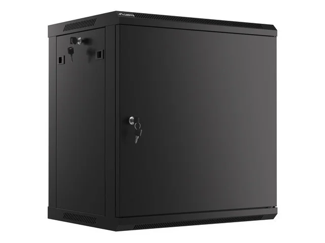RACKOVÁ SKŘÍŇ 19" NÁSTĚNNÁ 12U/600X450 PRO VLASTNÍ MONTÁŽ S KOVOVÝMI DVEŘMI ČERNÁ  (PLOCHÉ BALENÍ)