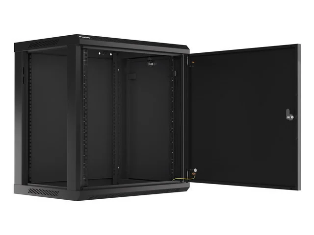 RACKOVÁ SKŘÍŇ 19" NÁSTĚNNÁ 12U/600X450 PRO VLASTNÍ MONTÁŽ S KOVOVÝMI DVEŘMI ČERNÁ  (PLOCHÉ BALENÍ)