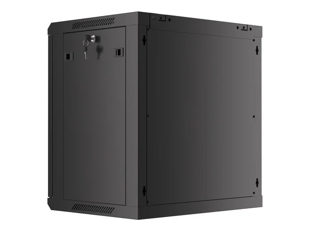 RACKOVÁ SKŘÍŇ 19" NÁSTĚNNÁ 12U/600X450 PRO VLASTNÍ MONTÁŽ S KOVOVÝMI DVEŘMI ČERNÁ  (PLOCHÉ BALENÍ)
