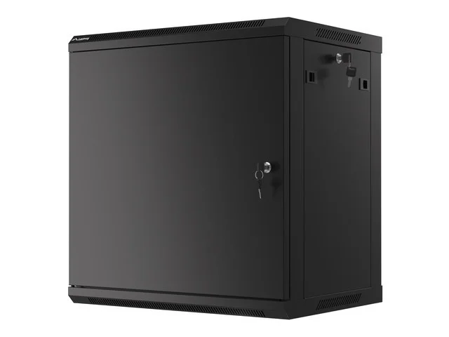 RACKOVÁ SKŘÍŇ 19" NÁSTĚNNÁ 12U/600X450 PRO VLASTNÍ MONTÁŽ S KOVOVÝMI DVEŘMI ČERNÁ  (PLOCHÉ BALENÍ)