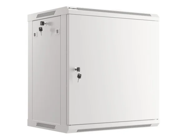 RACKOVÁ SKŘÍŇ 19" NÁSTĚNNÁ 12U/600X450 PRO VLASTNÍ MONTÁŽ S KOVOVÝMI DVEŘMI ŠEDÁ  (PLOCHÉ BALENÍ)