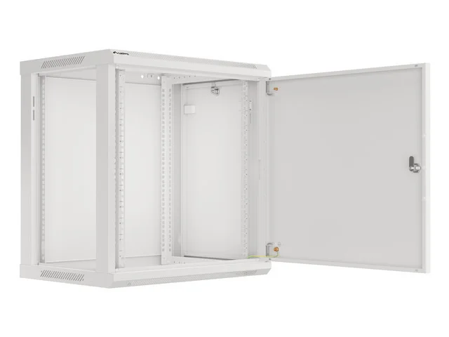 RACKOVÁ SKŘÍŇ 19" NÁSTĚNNÁ 12U/600X450 PRO VLASTNÍ MONTÁŽ S KOVOVÝMI DVEŘMI ŠEDÁ  (PLOCHÉ BALENÍ)