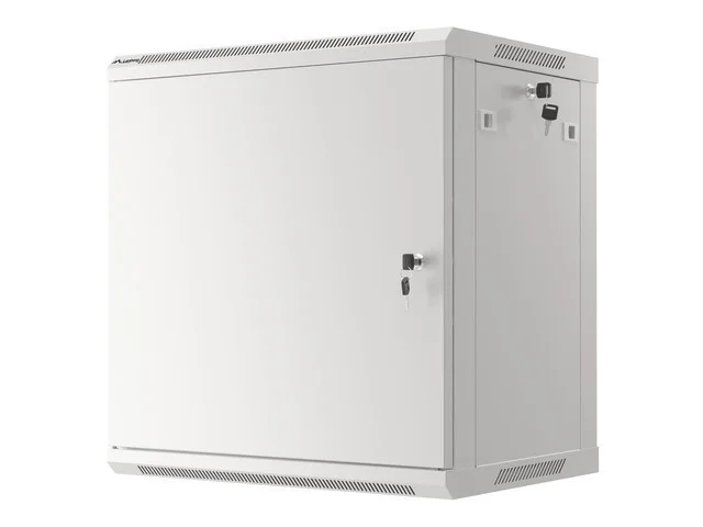 RACKOVÁ SKŘÍŇ 19" NÁSTĚNNÁ 12U/600X450 PRO VLASTNÍ MONTÁŽ S KOVOVÝMI DVEŘMI ŠEDÁ  (PLOCHÉ BALENÍ)