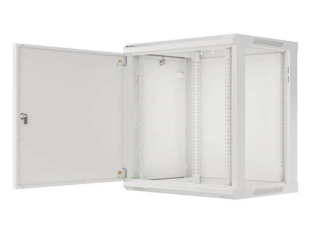 RACKOVÁ SKŘÍŇ 19" NÁSTĚNNÁ 12U/600X450 PRO VLASTNÍ MONTÁŽ S KOVOVÝMI DVEŘMI ŠEDÁ  (PLOCHÉ BALENÍ)