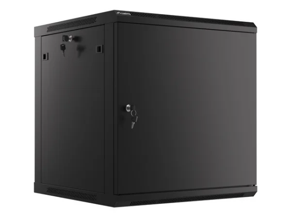 RACKOVÁ SKŘÍŇ 19" NÁSTĚNNÁ 12U/600X600 PRO VLASTNÍ MONTÁŽ S KOVOVÝMI DVEŘMI ČERNÁ  (PLOCHÉ BALENÍ)