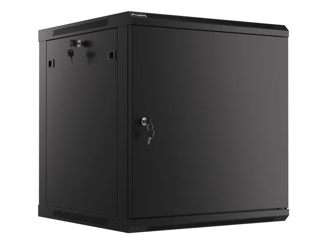 RACKOVÁ SKŘÍŇ 19" NÁSTĚNNÁ 12U/600X600 PRO VLASTNÍ MONTÁŽ S KOVOVÝMI DVEŘMI ČERNÁ  (PLOCHÉ BALENÍ)