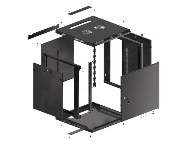 RACKOVÁ SKŘÍŇ 19" NÁSTĚNNÁ 12U/600X600 PRO VLASTNÍ MONTÁŽ S KOVOVÝMI DVEŘMI ČERNÁ  (PLOCHÉ BALENÍ)
