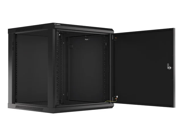 RACKOVÁ SKŘÍŇ 19" NÁSTĚNNÁ 12U/600X600 PRO VLASTNÍ MONTÁŽ S KOVOVÝMI DVEŘMI ČERNÁ  (PLOCHÉ BALENÍ)