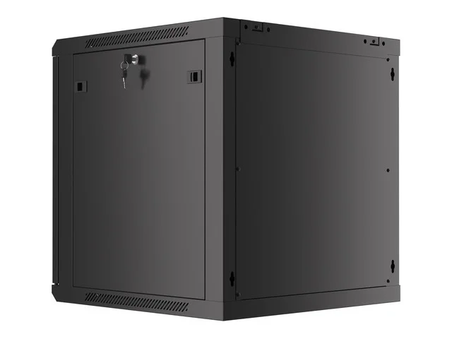 RACKOVÁ SKŘÍŇ 19" NÁSTĚNNÁ 12U/600X600 PRO VLASTNÍ MONTÁŽ S KOVOVÝMI DVEŘMI ČERNÁ  (PLOCHÉ BALENÍ)