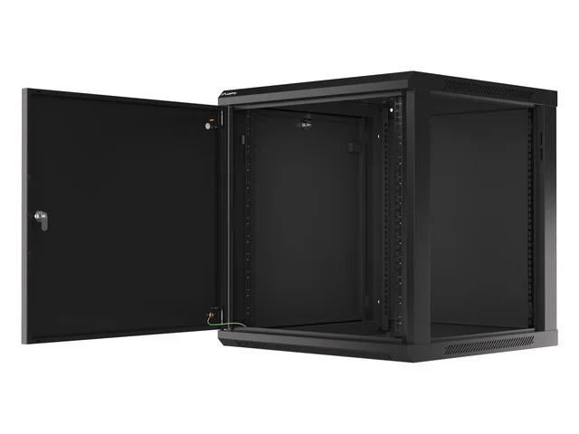 RACKOVÁ SKŘÍŇ 19" NÁSTĚNNÁ 12U/600X600 PRO VLASTNÍ MONTÁŽ S KOVOVÝMI DVEŘMI ČERNÁ  (PLOCHÉ BALENÍ)