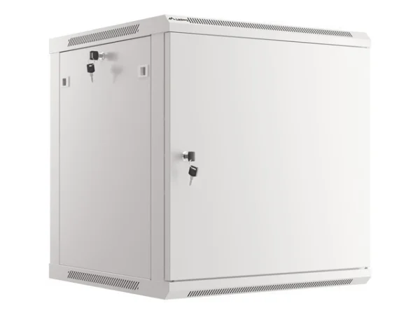 RACKOVÁ SKŘÍŇ 19" NÁSTĚNNÁ 12U/600X600 PRO VLASTNÍ MONTÁŽ S KOVOVÝMI DVEŘMI ŠEDÁ  (PLOCHÉ BALENÍ)
