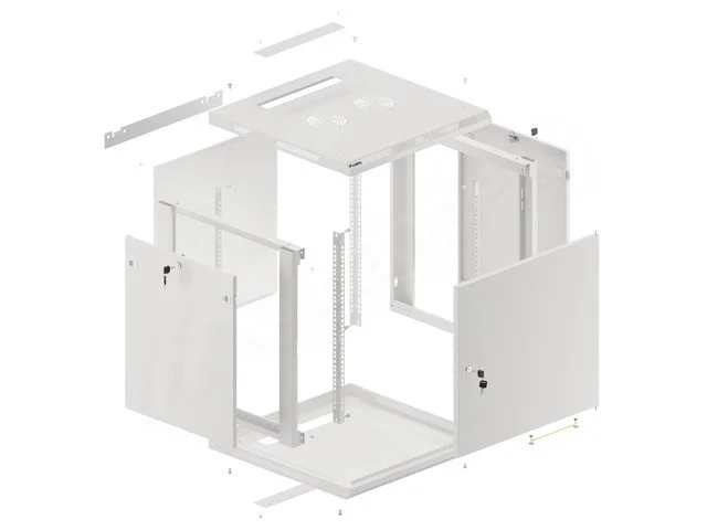 RACKOVÁ SKŘÍŇ 19" NÁSTĚNNÁ 12U/600X600 PRO VLASTNÍ MONTÁŽ S KOVOVÝMI DVEŘMI ŠEDÁ  (PLOCHÉ BALENÍ)