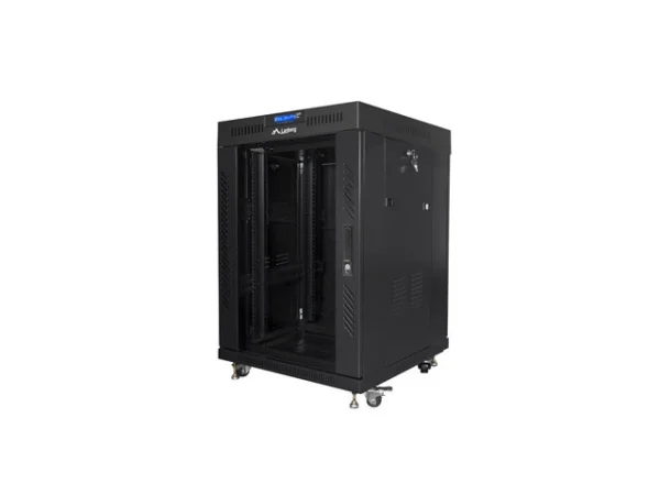 19" VOLNĚ STOJÍCÍ RACKOVÁ SKŘÍŇ 15U/600X600 (FLAT PACK) S PROSKLENÝMI DVEŘMI LCD ČERNÁ  V2