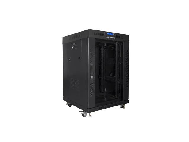 19" VOLNĚ STOJÍCÍ RACKOVÁ SKŘÍŇ 15U/600X600 (FLAT PACK) S PROSKLENÝMI DVEŘMI LCD ČERNÁ  V2