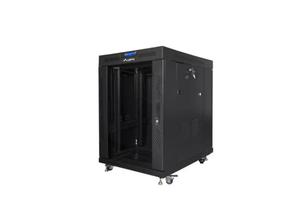 19" VOLNĚ STOJÍCÍ RACKOVÁ SKŘÍŇ 15U/600X800 (FLAT PACK) S PROSKLENÝMI DVEŘMI LCD ČERNÁ  V2
