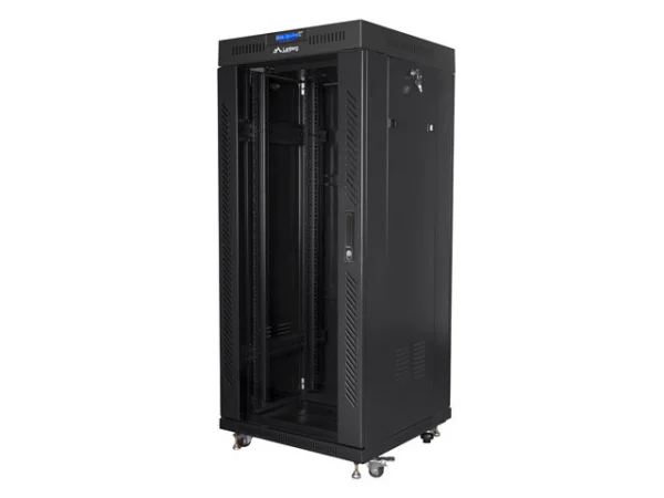 19" VOLNĚ STOJÍCÍ RACKOVÁ SKŘÍŇ 27U/600X600 (FLAT PACK) S PROSKLENÝMI DVEŘMI LCD ČERNÁ  V2