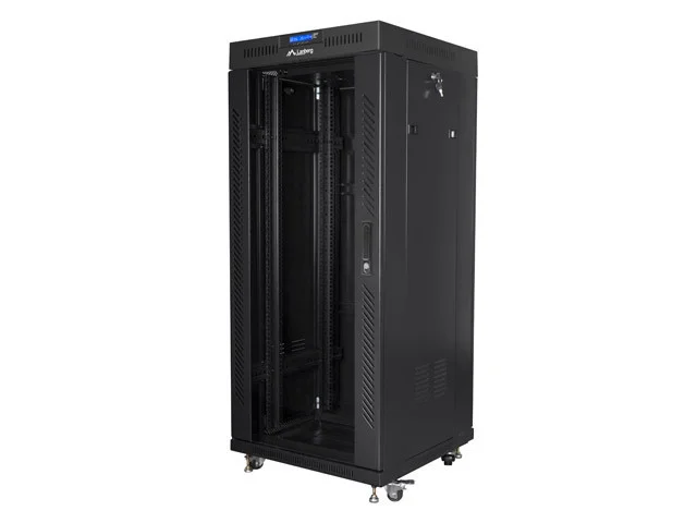 19" VOLNĚ STOJÍCÍ RACKOVÁ SKŘÍŇ 27U/600X600 (FLAT PACK) S PROSKLENÝMI DVEŘMI LCD ČERNÁ  V2