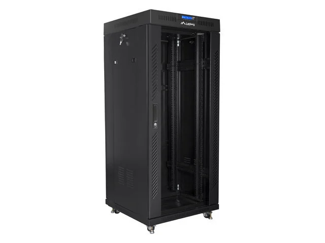 19" VOLNĚ STOJÍCÍ RACKOVÁ SKŘÍŇ 27U/600X600 (FLAT PACK) S PROSKLENÝMI DVEŘMI LCD ČERNÁ  V2
