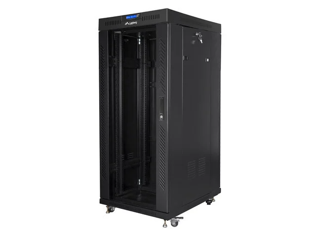19" VOLNĚ STOJÍCÍ RACKOVÁ SKŘÍŇ 27U/600X800 (FLAT PACK) S PROSKLENÝMI DVEŘMI LCD ČERNÁ  V2