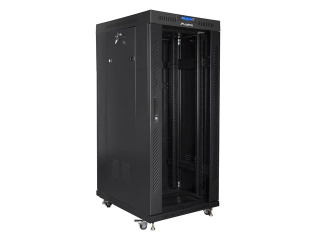 19" VOLNĚ STOJÍCÍ RACKOVÁ SKŘÍŇ 27U/600X800 (FLAT PACK) S PROSKLENÝMI DVEŘMI LCD ČERNÁ  V2