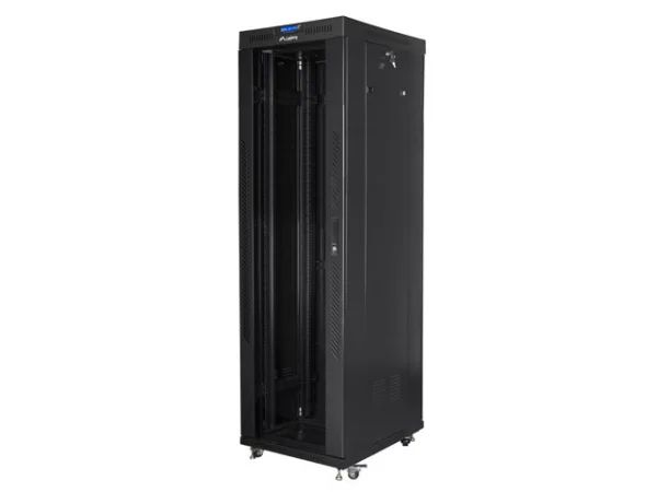 19" VOLNĚ STOJÍCÍ RACKOVÁ SKŘÍŇ 42U/600X800 (FLAT PACK) S PROSKLENÝMI DVEŘMI LCD ČERNÁ  V2