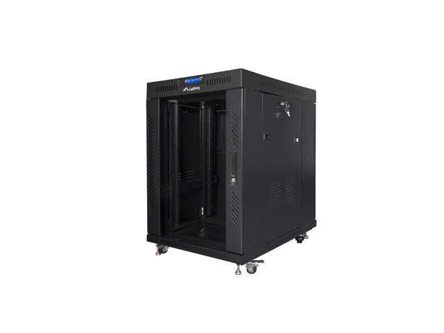 RACKOVÁ SKŘÍŇ 19" VOLNĚ STOJÍCÍ 15U/800X1000 (FLAT PACK) ČERNÁ S PROSKLENÝMI DVEŘMI LCD  V2