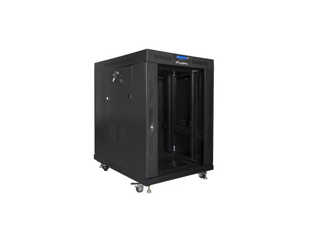 RACKOVÁ SKŘÍŇ 19" VOLNĚ STOJÍCÍ 15U/800X1000 (FLAT PACK) ČERNÁ S PROSKLENÝMI DVEŘMI LCD  V2