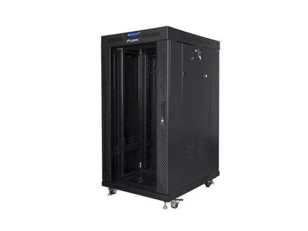 19" VOLNĚ STOJÍCÍ RACKOVÁ SKŘÍŇ 22U/800X1000 (FLAT PACK) ČERNÁ S PROSKLENÝMI DVEŘMI LCD  V2
