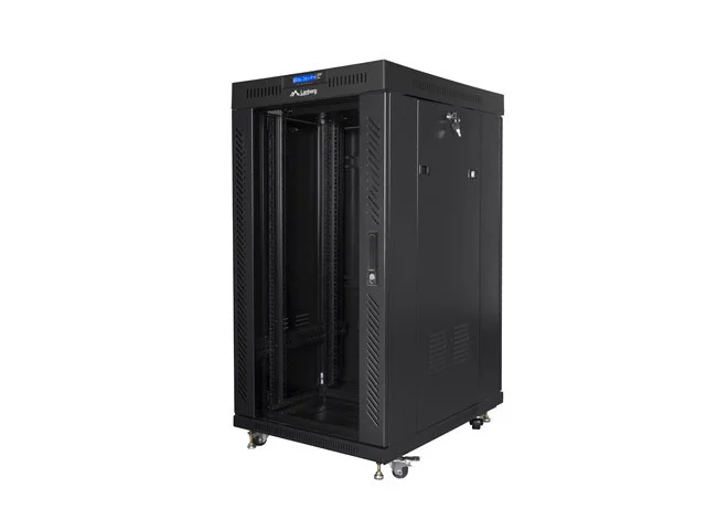 19" VOLNĚ STOJÍCÍ RACKOVÁ SKŘÍŇ 22U/800X1000 (FLAT PACK) ČERNÁ S PROSKLENÝMI DVEŘMI LCD  V2