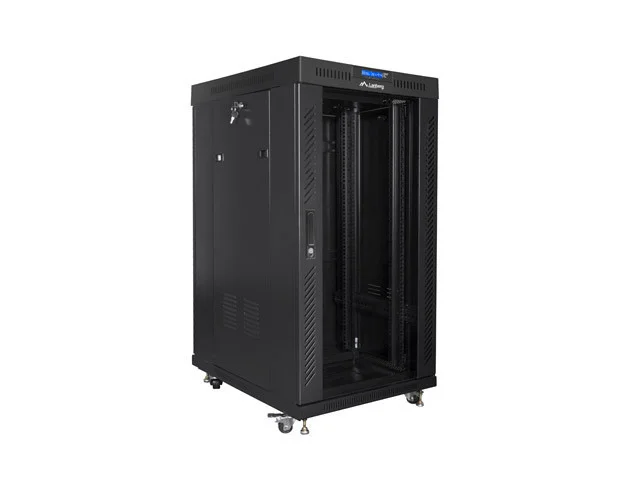 19" VOLNĚ STOJÍCÍ RACKOVÁ SKŘÍŇ 22U/800X1000 (FLAT PACK) ČERNÁ S PROSKLENÝMI DVEŘMI LCD  V2