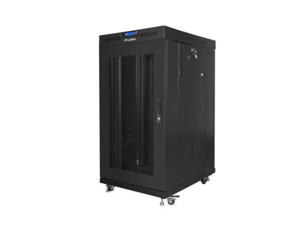 19" VOLNĚ STOJÍCÍ RACKOVÁ SKŘÍŇ 22U/800X800 (FLAT PACK) ČERNÁ S PROSKLENÝMI DVEŘMI LCD  V2